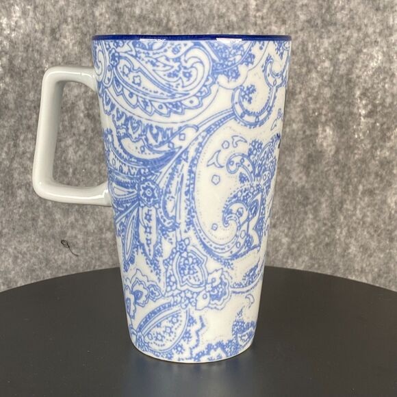 Cracker Barrel Blue and White Tall Coffee Mug Floral Paisley Replacement 6" 14oz - Picture 4 of 8